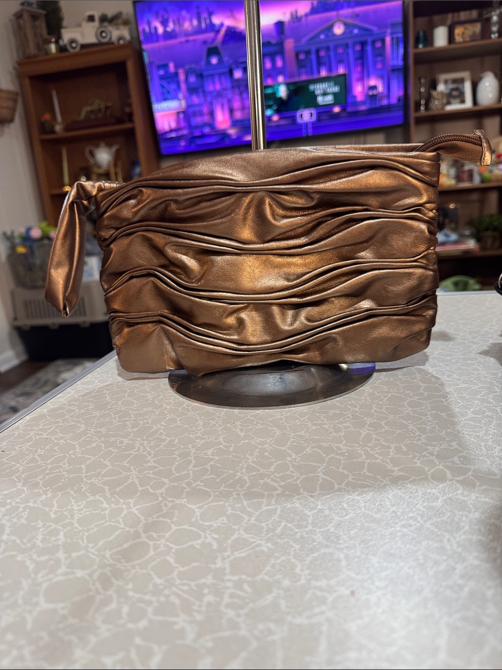 Bronze Metallic Ruffled Wristlet